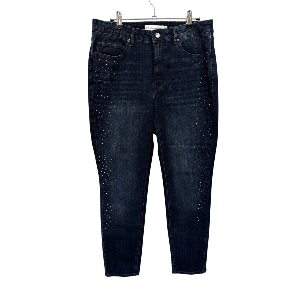 RM Rebecca Minkoff Jeans Women 10 Blue Excellent Studded High Rise Tapered Denim
